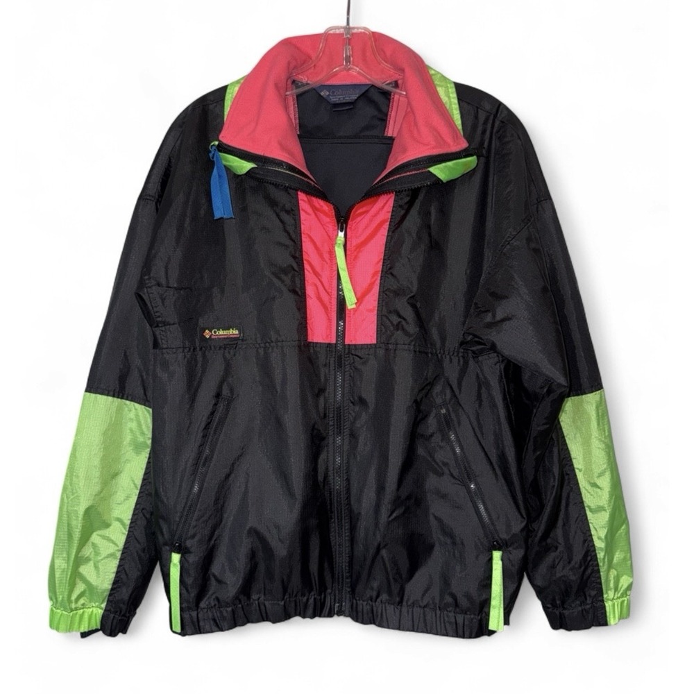 Vintage 90s Columbia Intertrainer Windbreaker Womens M Neon Colorblock Pullover